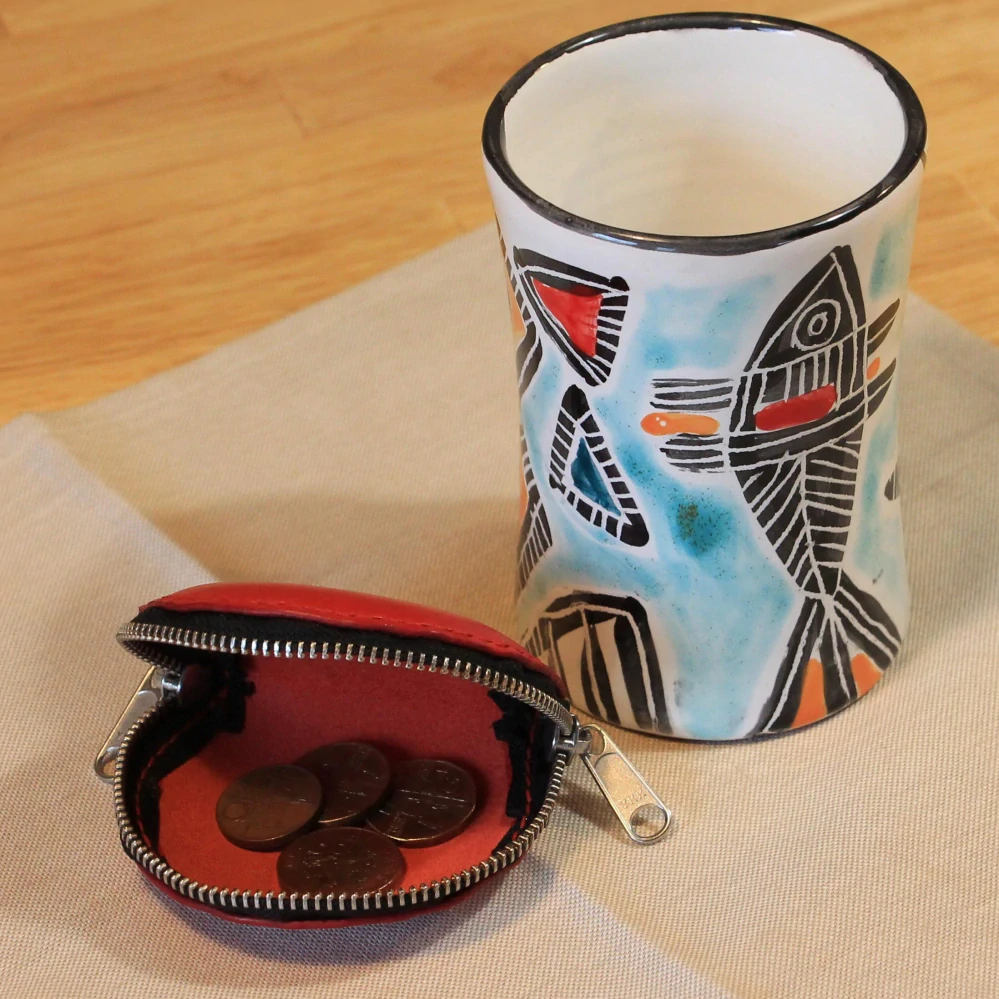 Kožená peněženka kulatá červená